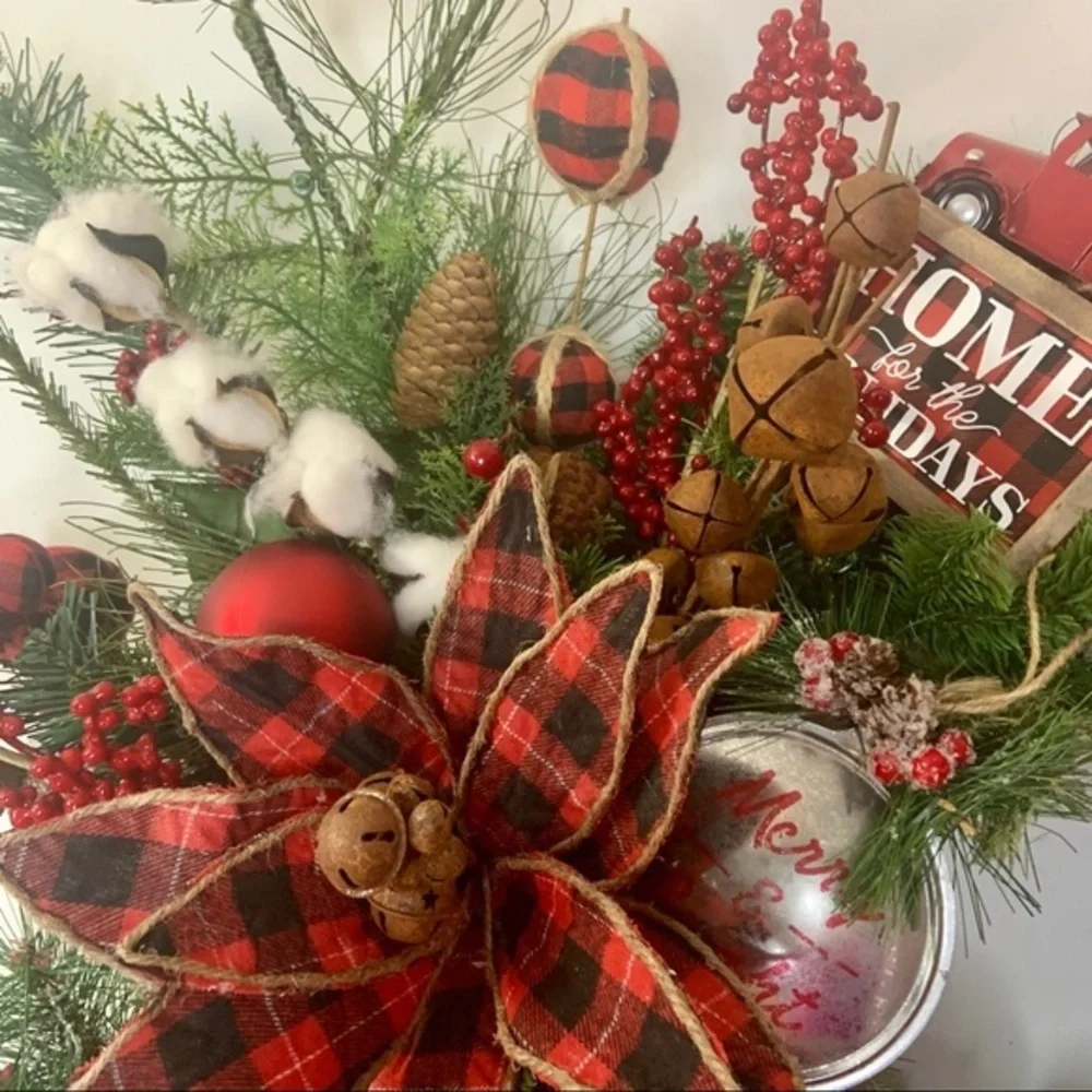 Christmas Red Truck Rustic Farmhouse Plaid Wreath